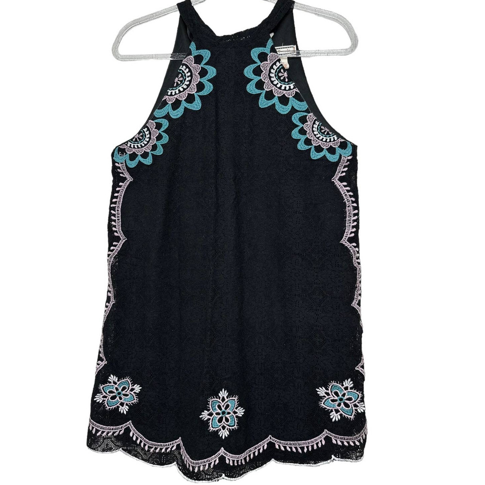 Flying Tomato Dress Size Small Black Pretty Embroidery Back Tie Lined #B01